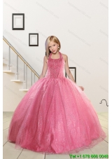 Top Seller Beading and Sequins Baby Pink Flower Girl Dress for 2015 Spring