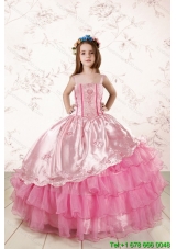 Unique Appliques and Ruffled Layers Little Girl Dress in Baby Pink