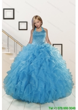 2015 Exclusive Beading and Ruffles Aqua Blue Flower Girl Dress