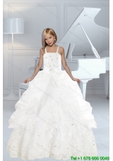 Appliques and Ruffles White delicate Little Girl Pageant Dress with Spaghetti Straps