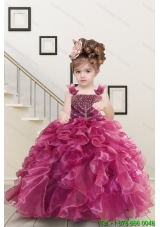 Custom Made Burgundy Little Girl Dress with Beading and Ruffles for 2015