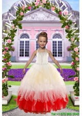 Newest Beading White and Red Little Girl Dress for 2015