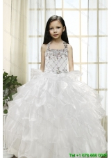 White Ball Gown Halter 2015 Little Girl Pageant Dress with Beading and Ruffles