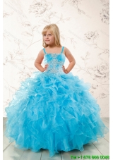 2015 Modest Appliques and Ruffles Aqua Blue Little Girl Pageant Dress