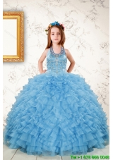 Fashionable Beading and Ruffles Little Girl Dress in Aqua Blue