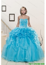 Popular Aqua Blue Little Girl Pageant Dress with Appliques and Pick Ups for 2015