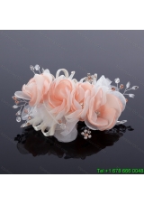 Cute Beading Tulle Peach Hair Flower for Outdoor