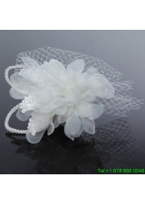 2014 Romantic Feather Pearl Tulle White Fascinators