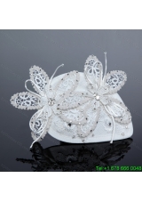 2014 White Cheap Lace Hair Flowers with Rhinestone