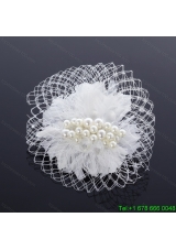 Feather and Tulle Imitation Pearls Feather Flower Hairpin for Outdoor