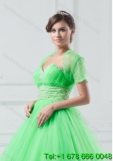 Exquisite Open Front Organza Spring Green Quinceanera Jacket For 2014