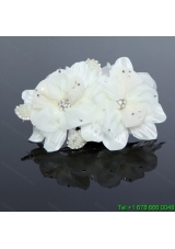 Pretty White Tulle Imitation and Pearls Hair Flower