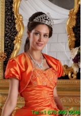 2015 Luxurious Short Sleeves and Open Front Quinceanera Jacket in Orange