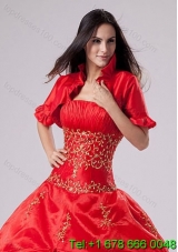 2015 Most Popular Open Front Short Sleeves Quinceanera Jacket in Red