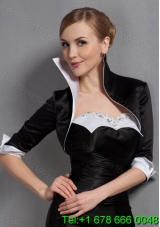 Black High Neck  Satin Popular Jacket with 3/4 Sleeves