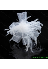 Cheap White Tulle Elegant Feather Fascinators