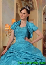 New Style Taffeta Teal Quinceanera Jacket with Open Front