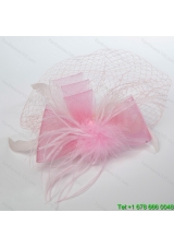 Pretty Pink Feather Tulle Net Yarn Briadl Hat