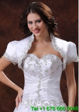 Short Sleeves White Quinceanera Jacket With Beading