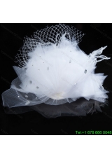 White Rhinestone Tulle Hair Ornament for Women