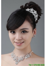 Flower Shape Rhinestone Jewelry Set Including Necklace Earrings And Earrings