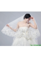 Romantic Lave Edge White Two Tier Fingertip Bridal Veils