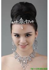 Vintage Style Rhinestone Alloy Jewelry Set Including Crown Necklace And Earrings