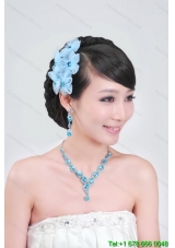 Blue Crystal Round Shaped Jewelry Set Including Necklace And Headflower