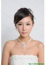Amazing Alloy With Peals Wedding Jewelry Set Including Necklace Earrings And Headpiece