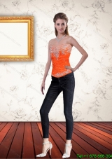 Gorgeous Sweetheart Orange Corset with Ruffles and Beading