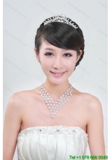 Vintage Style Rhinestons Necklace And  Crown with Ivory Pearl