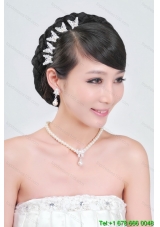 Fashionable Alloy WithPearls Wedding Jewelry Set Including Necklace Earrings And Headpiece