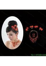 Exquisite Red Intensive Jewelry Set Necklace And Head Bowknot