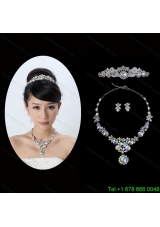 Multi Color Crystal Round Shaped Jewelry Set Including Necklace Tiara