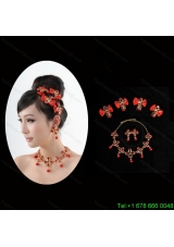 Mysterious Red Intensive Flowe Necklace  And Headflower