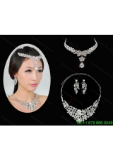 Alloy Wedding Jewelry Set Including Necklace And Earrings in Silver