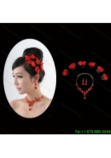 Attractive Necklace and Earing Wedding Jewelry Set with Hairpins