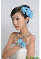 Auqa Blue Rhinestones Alloy Jewelry Sets Including Earing and Necklace