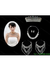 Imitation Pearl Necklace Earing and Tiara Jewelry Sets