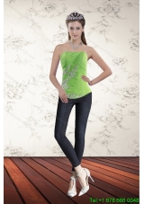 Spring Green Strapless 2015 Corset Dress with Ruffles and Beading