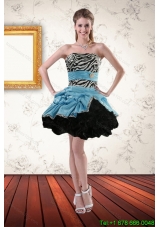 2015 Zebra Printed Strapless Prom Gown with Ruffles and Pick Ups