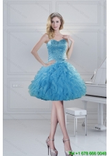 2015 Prefect Ball Gown Baby Blue Beading Christmas Party Dresses for Spring