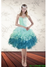 2015 Pretty Multi Color Sweetheart Prom Gown with Beading and Ruffles