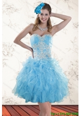 2015 Spring Baby Blue Sweetheart Christmas Party Dresses with Embroidery