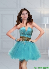 Aqua Blue Leopard Printed Perfect Christmas Party Dresses for 2015 with Beading