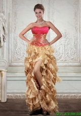 Unique Strapless Multi Color Junior Prom Dresses with Beading and Embroidery