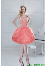 2015 Pretty Puffy Sweetheart Watermelon Plus Size Prom Dresses with Beading