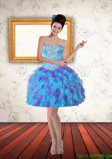 2015 Sweetheart Beading Ruffled Layers Short Plus Size Prom Dresses in Multi Color