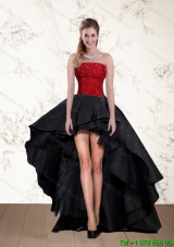 Cheap High Low Strapless Beaded Prom Dresses in Red and Black