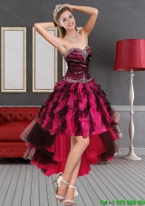 Multi Color High Low Sweetheart Prom Dresses with Beading and Ruffles